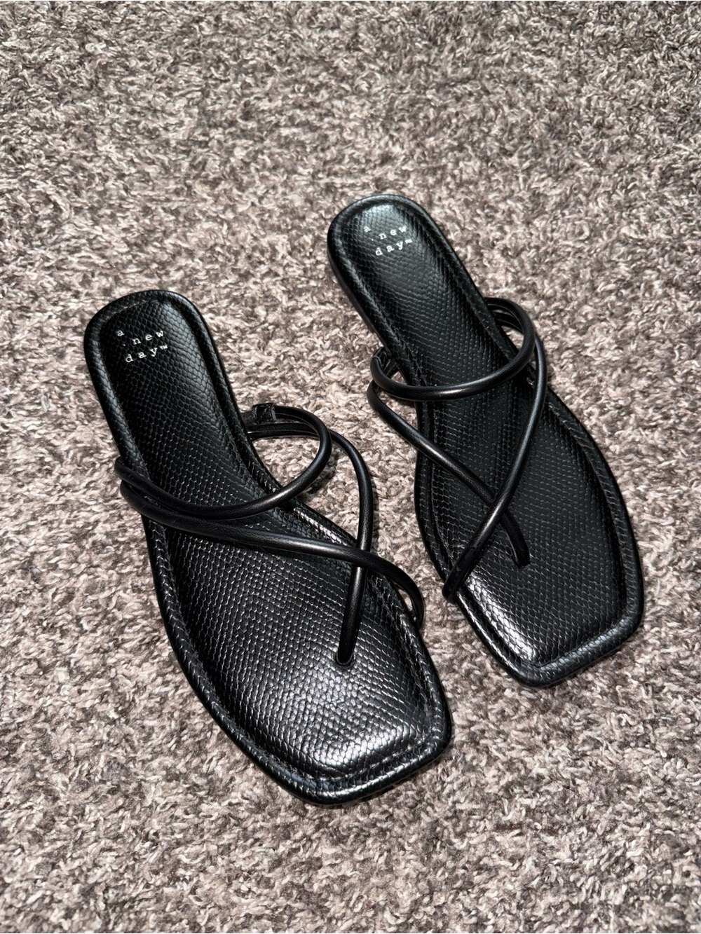 Black Strappy Square-Toe Slide Sandals - Women